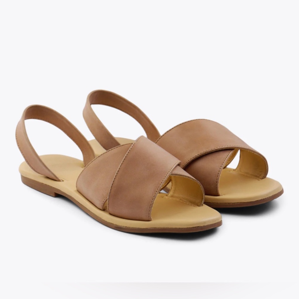 NEW Nisolo All-Day Cross Strap Sandal Shoe Women’s Genuine Leather Almond 8.5